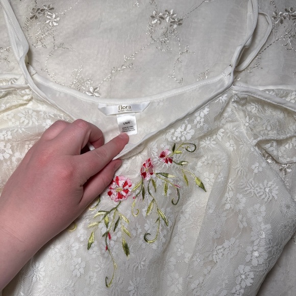 vintage y2k flora white embroidered lace off‑shoulder slip dress – size large - Picture 4 of 4